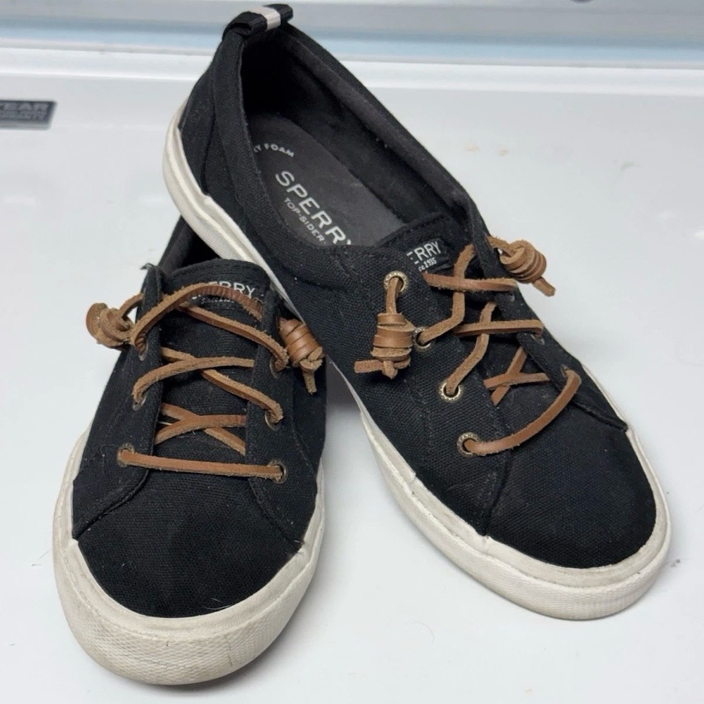 Sperry Women’s Black Canvas Sneakers with Tan Laces
